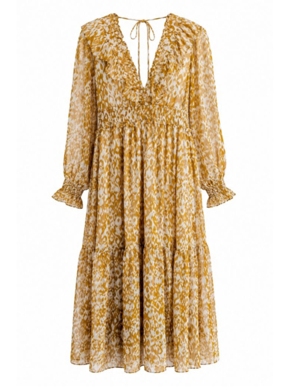 Anthropologie by Anthropologie Mustard Ivory Boho Ruffle Maxi Dress 1X